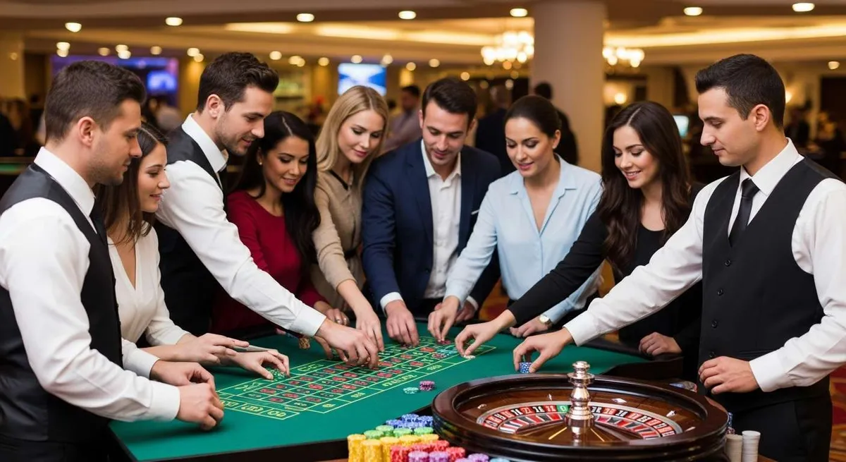 Instant Casino Giocatori e croupier al tavolo da roulette del casinò